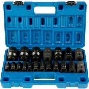 1/2 Inch 6 Point Standard Impact Socket Set 19 Pcs 3/8”  to 1-1/2”