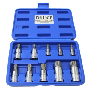 DUKE Tools 1/4", 3/8" & 1/2" Drive Spline Bit Socket Set 10 Pcs M4-M18 Tamperproof Socket Bit